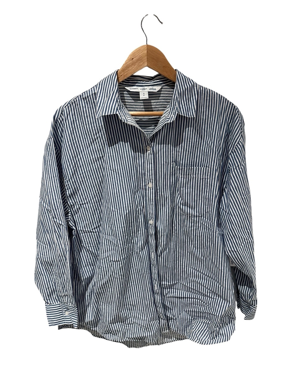 Old Navy The Boyfriend Shirt Blue White Pinstripe 100% Cotton Size Small NWT